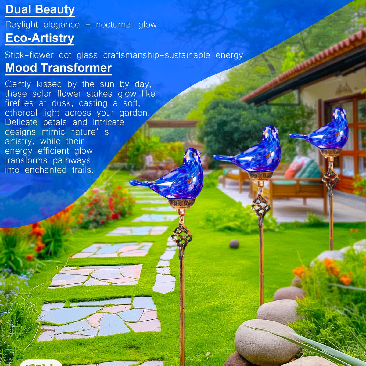 Naboher weather-resistant glass stake endures rain and sun for lasting art