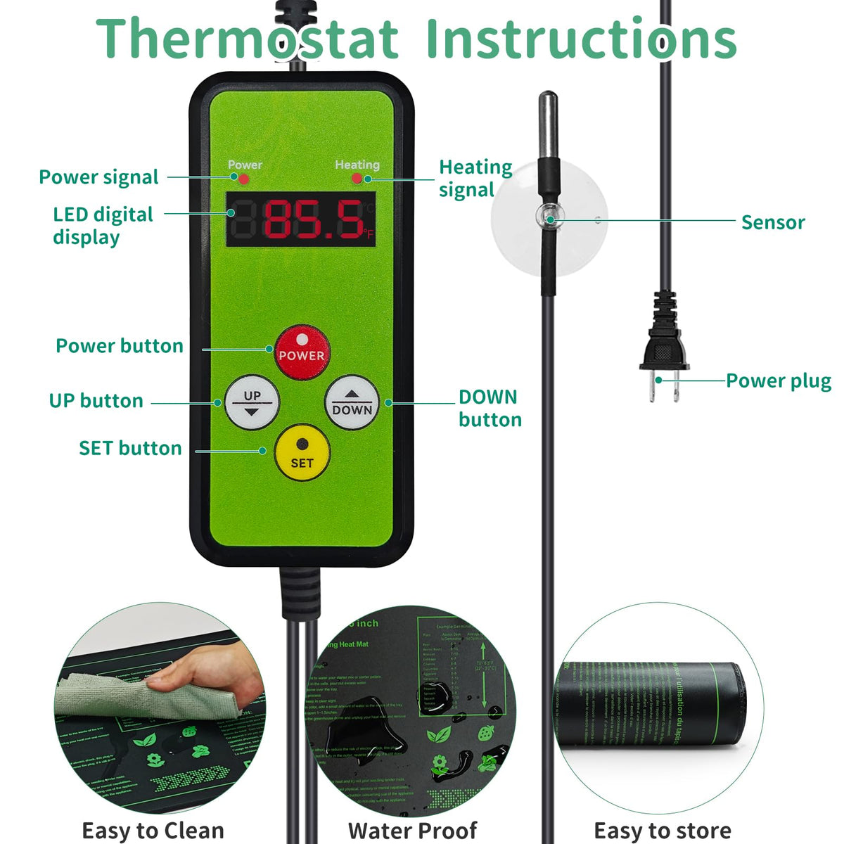 Nacaro heat mat and controller setup enabling simple plug-and-go operation.