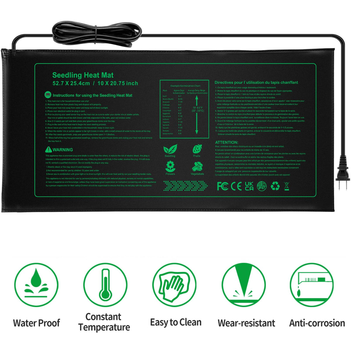 Nacaro Seedling Heat Mat 3-Pack easy-clean surface for quick maintenance