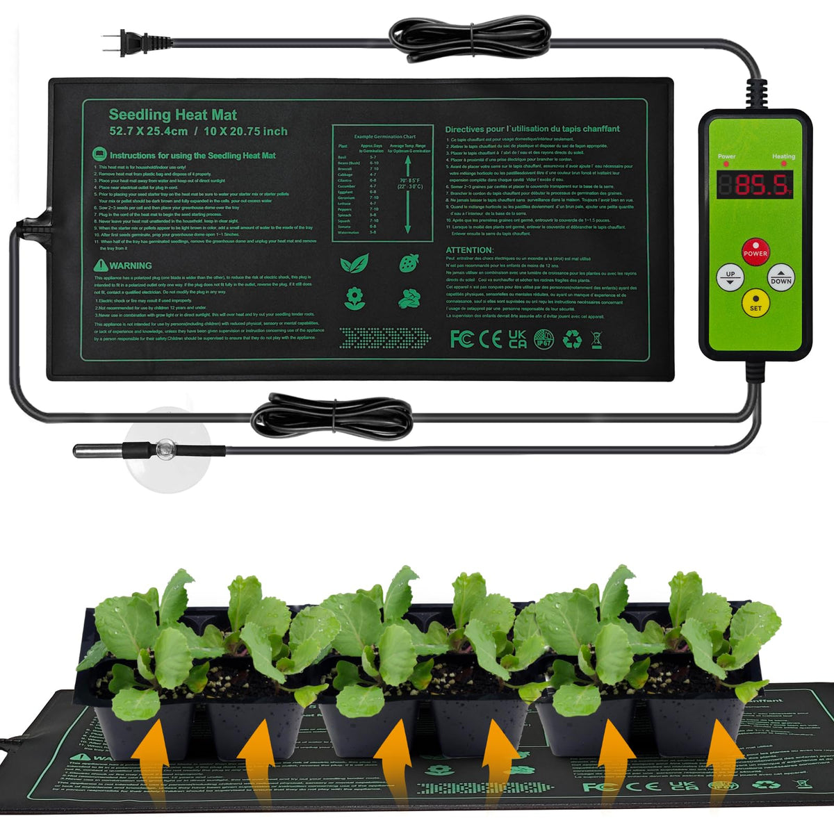 Nacaro seedling heat mat with thermostat controller for precise germination warmth.