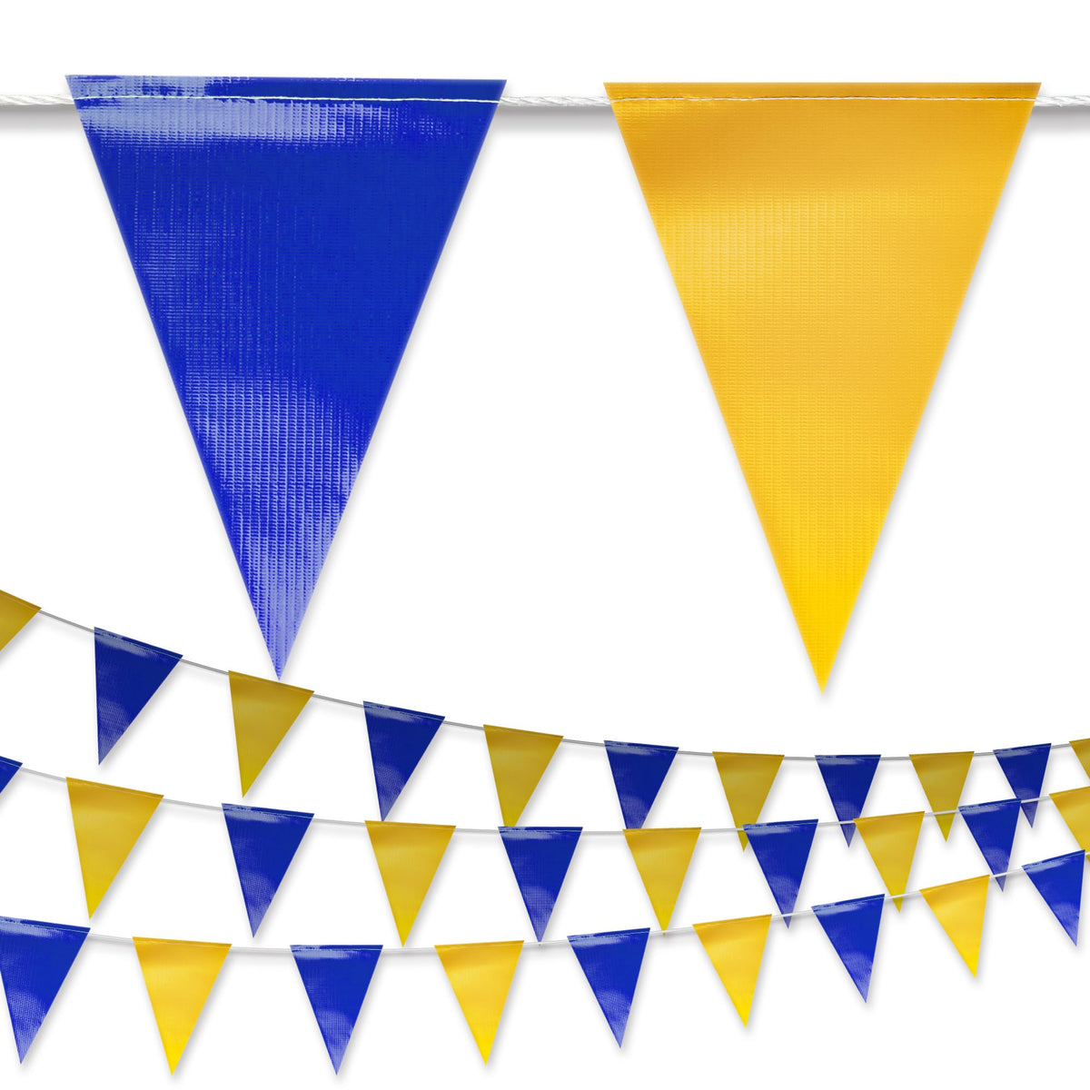 Nacarum blue and yellow pennant banner flag for enhanced outdoor visibility.