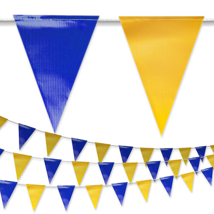 Nacarum blue and yellow pennant banner flag for enhanced outdoor visibility.
