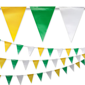 Nacarum pennant banner flag in yellow, white, and green for high-visibility outdoor use.