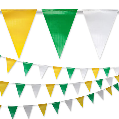 Nacarum pennant banner flag in yellow, white, and green for high-visibility outdoor use.