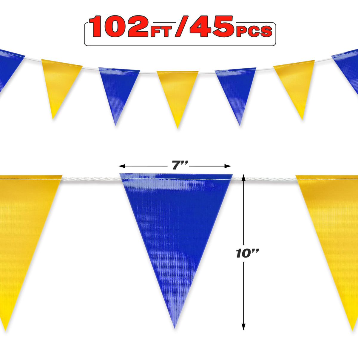Nacarum pennant banner on rope withstands wind for prolonged outdoor use.