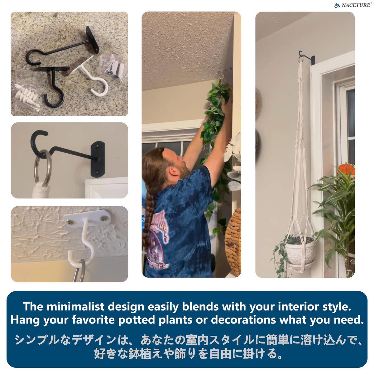 NACETURE ceiling hook with anti-slip coating for secure hanging of plants and lights.