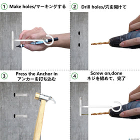 NACETURE ceiling hook installation compatible with brick, drywall, wood, and concrete walls.