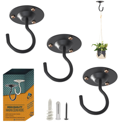 NACETURE ceiling hooks 3-pack with plant hanger in black for sturdy indoor use.