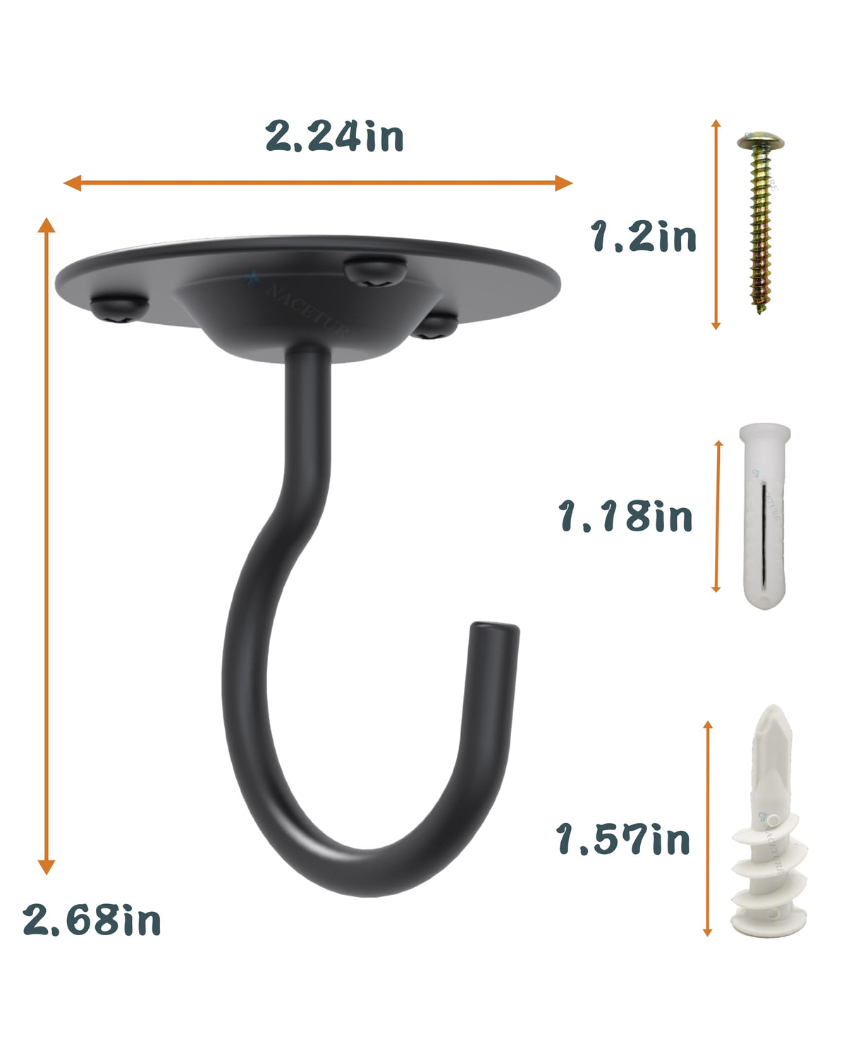 NACETURE 50-lb capacity hook shown ideal for heavy planters and lanterns.