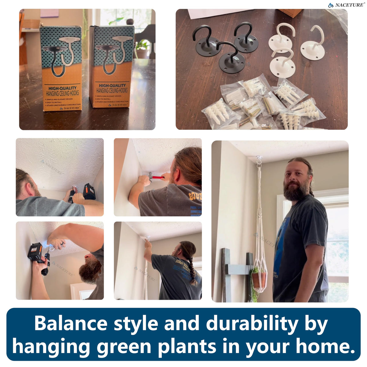 NACETURE metal ceiling hooks with anti-slip coating prevent slips during hanging.
