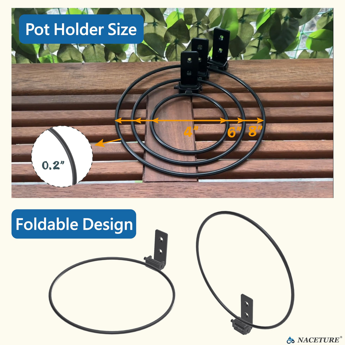 NACETURE wall-mounted plant hanger in black finish withstands indoor/outdoor use