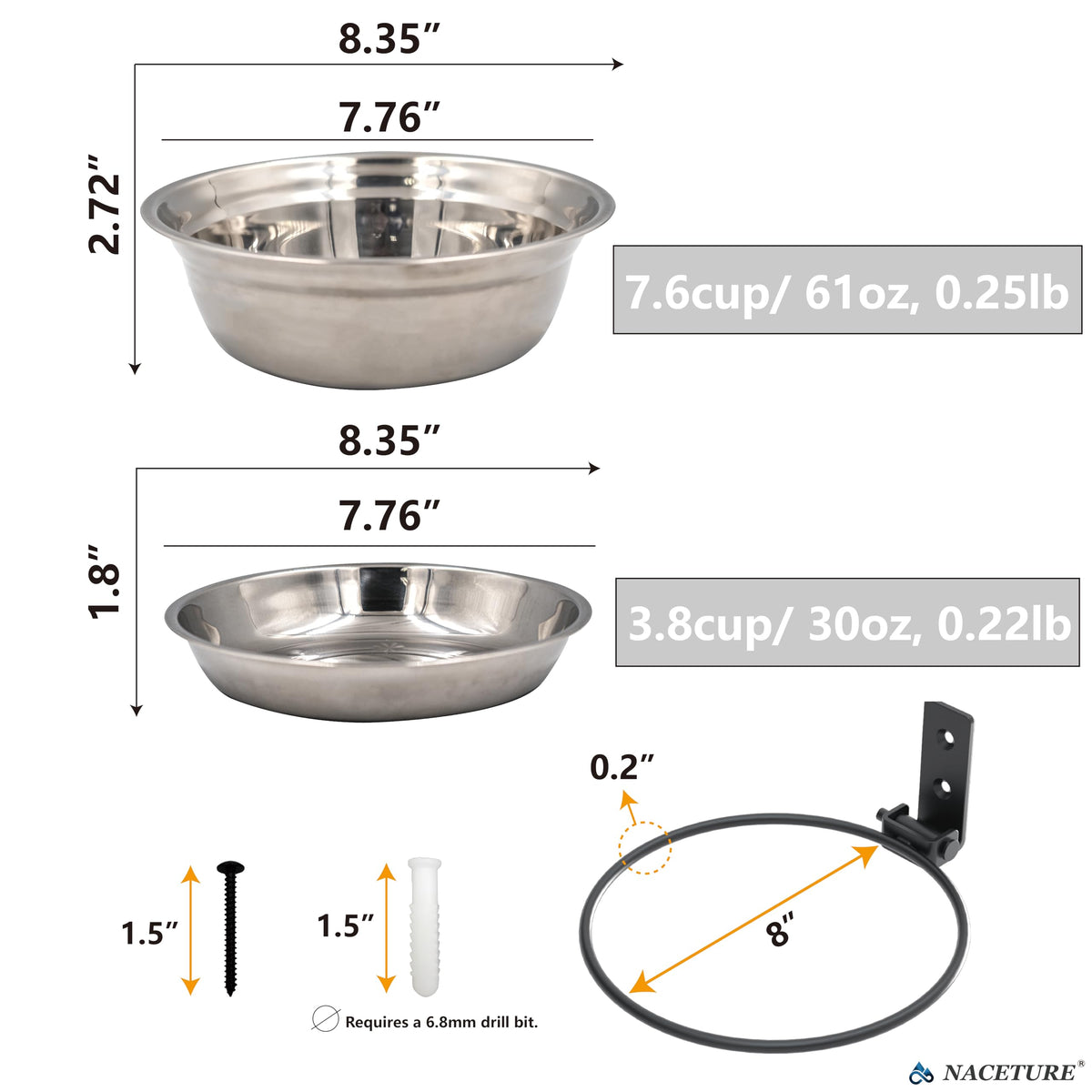 NACETURE water bowl bird feeder stainless steel for outdoor use