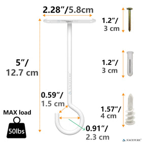 NACETURE white ceiling hook set ready for baskets, lights, and ornaments.