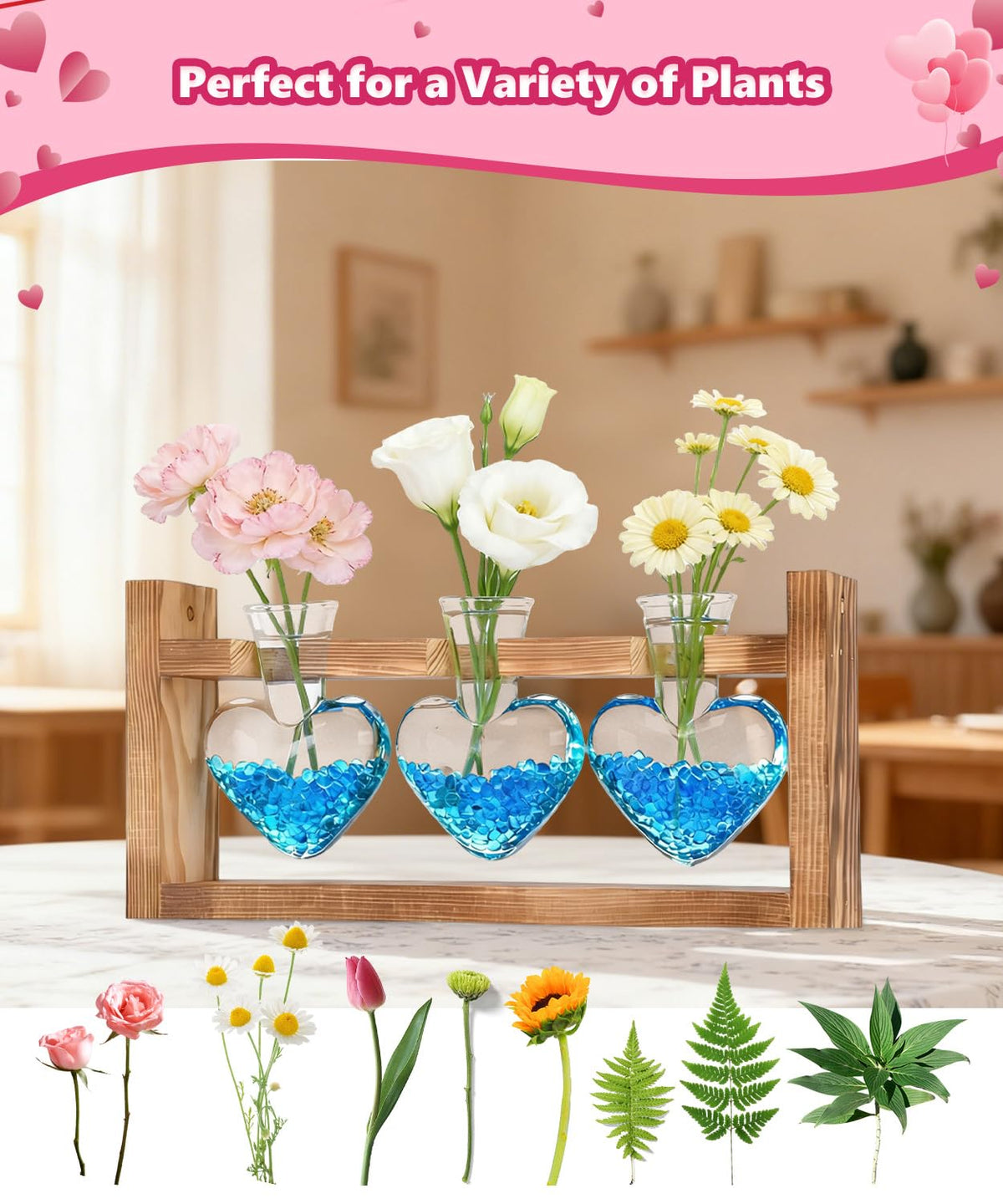 Nacome blue glass stones add warm ambient glow to the vase.