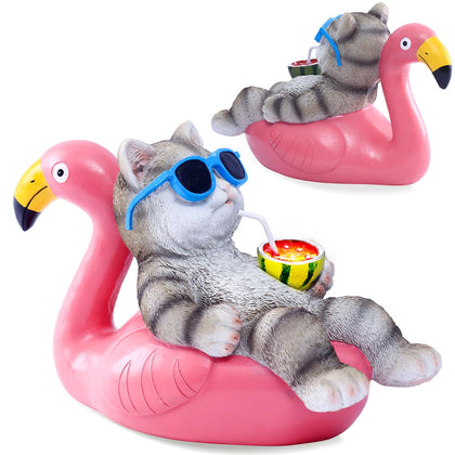 Nacome cat lying flamingo solar statue glows at night for outdoor charm