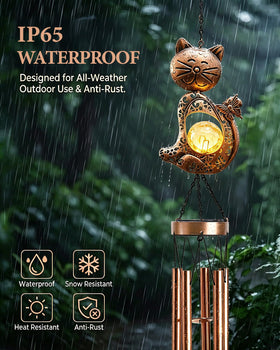Nacome cat wind chimes hanging design suitable for tree branches or hooks.
