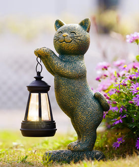 Nacome garden cat figurine with lantern enhances yard ambience