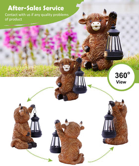 Nacome Highland Cow outdoor sculpture enhances porch and patio ambiance.