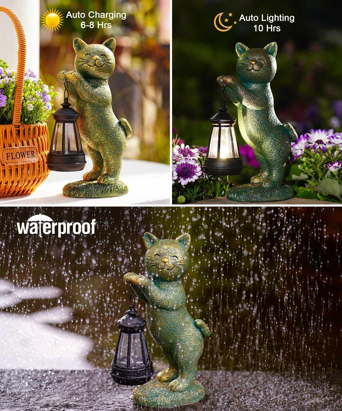 Nacome solar outdoor lighting cat statue frees you from switches