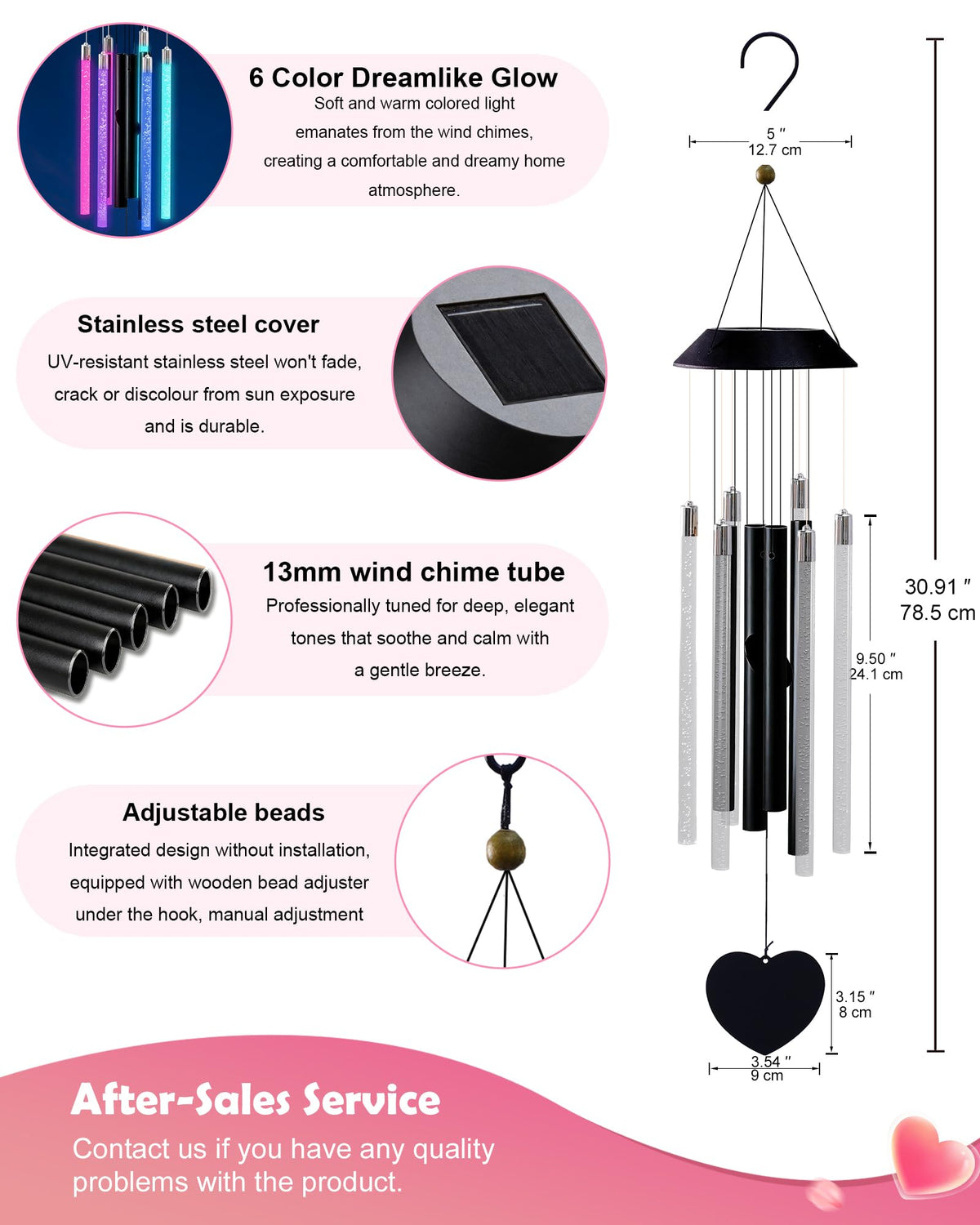 Nacome solar wind chime IP65 waterproof for all-weather use