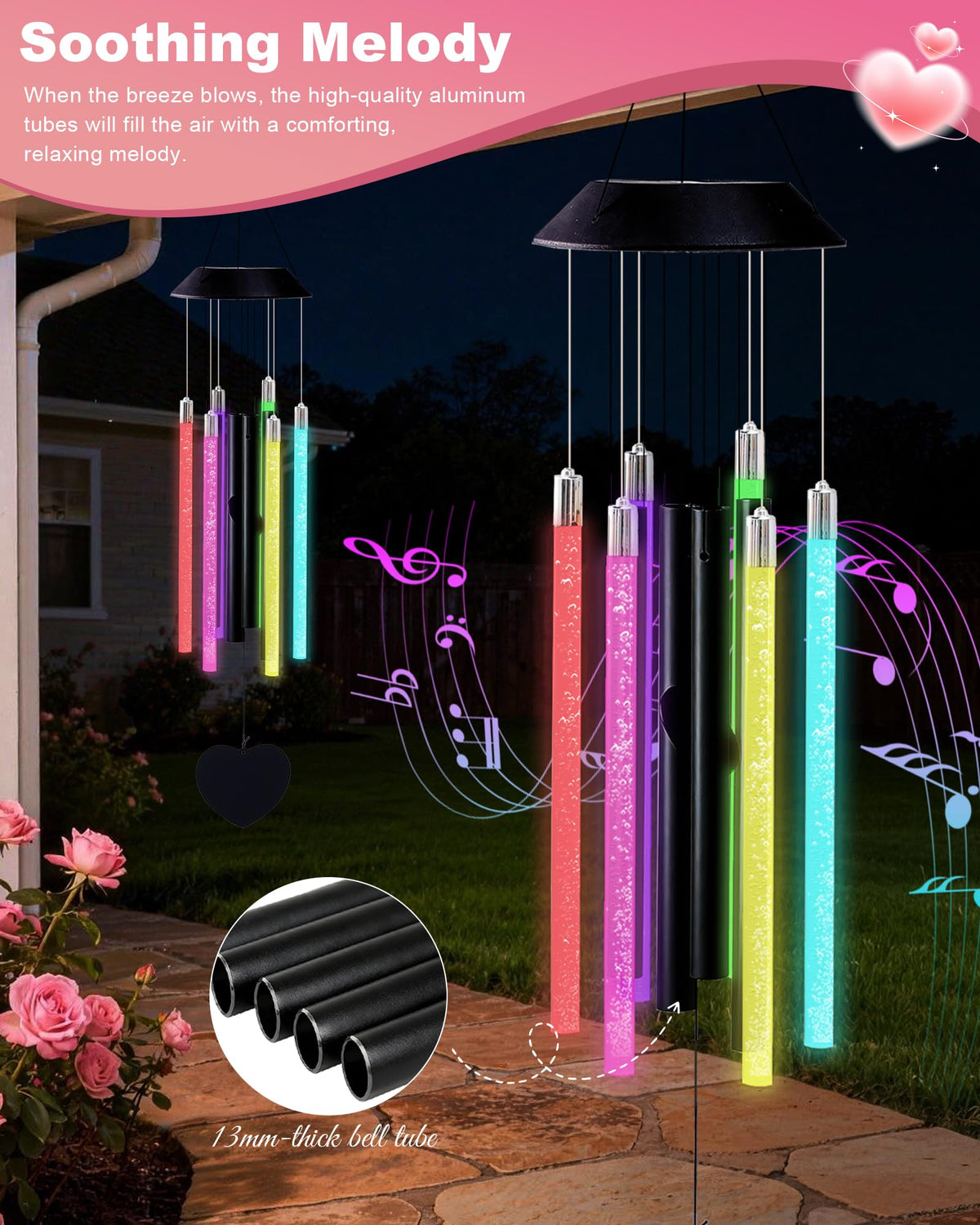 Nacome solar wind chime efficient solar charging for longer illumination