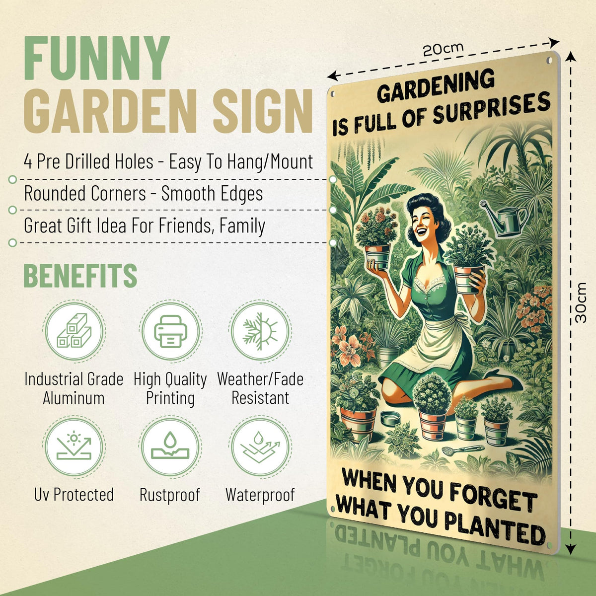 NAGOL gardening is full of surprises sign 12x8 metal garden decor