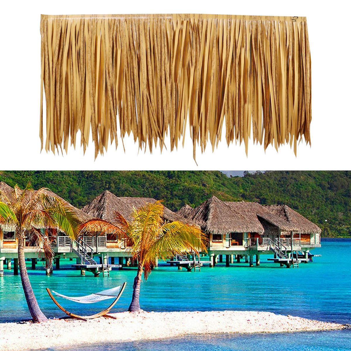 NAHARO palapa installation using thatch roll for cabanas and garden shelters.