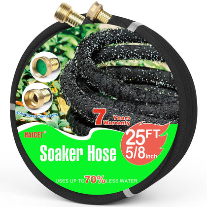 Naicet 5/8-inch round soaker hose with 25ft connection for efficient garden irrigation.