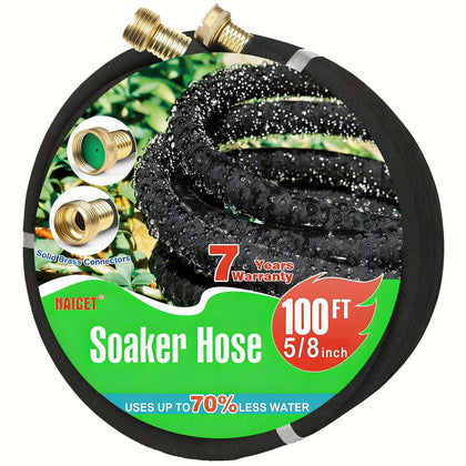Naicet brass-connector soaker hose provides durable irrigation for garden beds.