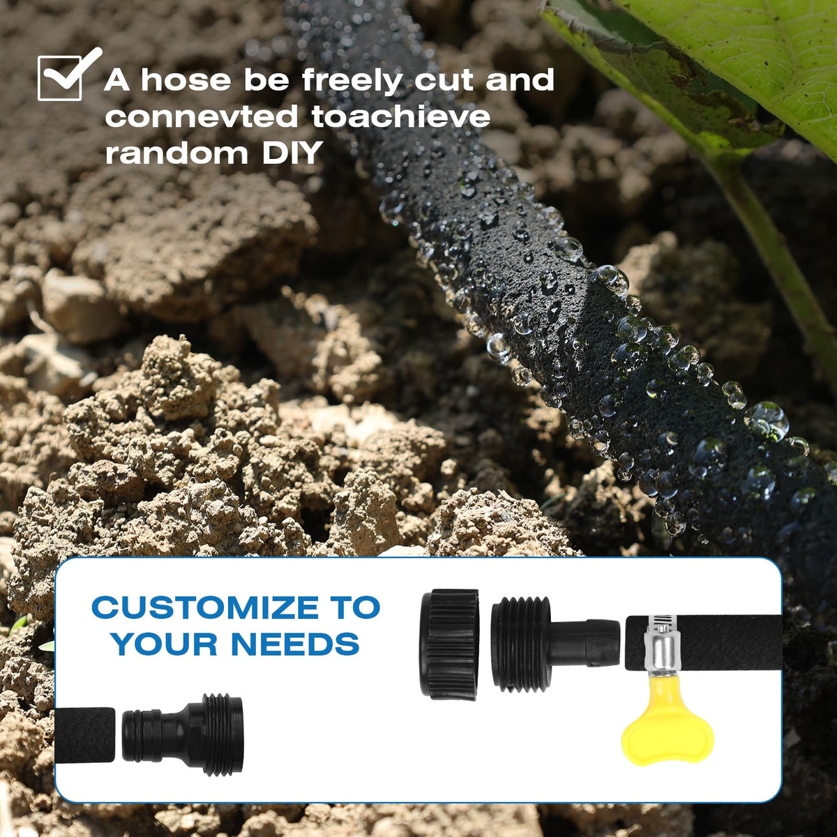 Naicet recycled rubber construction indicating durable, eco-friendly irrigation material.