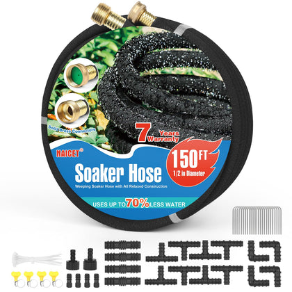 Naicet soaker-hose-150ft shows durable rubber delivering even watering across garden beds.