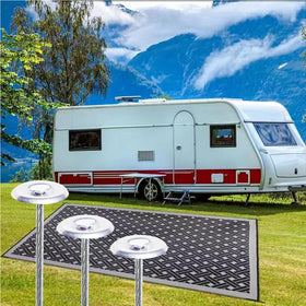 NAILONG spiral stake design anchors rugs firmly in breezy conditions