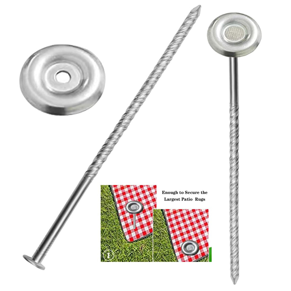 NAILONG 6-inch RV rug stake close-up with spiral design for secure outdoor rugs