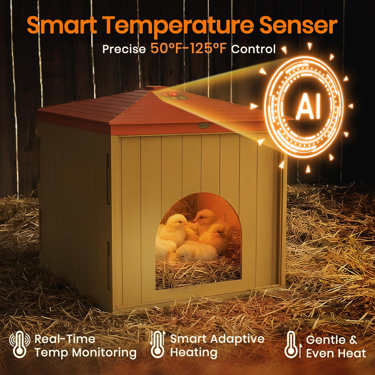 Nailrepro Smart Chicks Coop Heater LED display shows real-time temperature and settings.