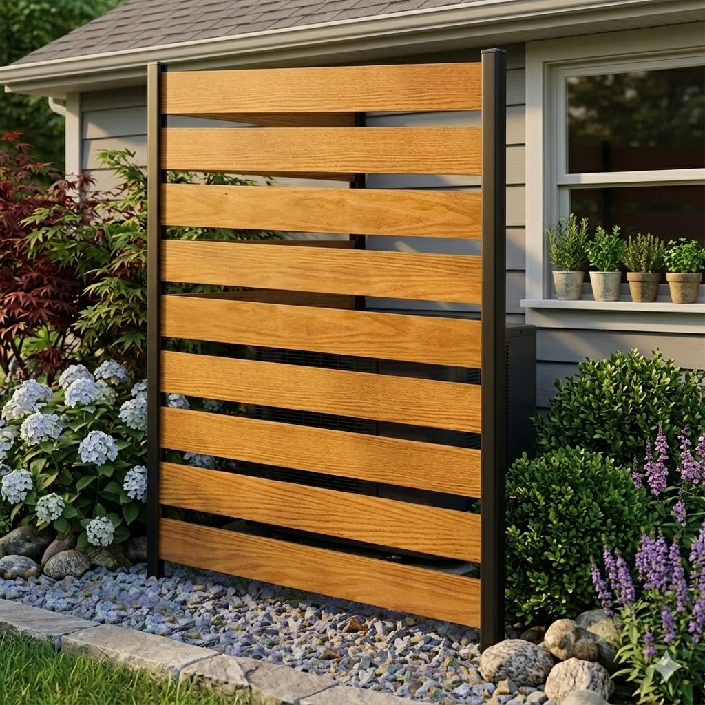 NAIZEA air conditioner fence panel in backyard offering privacy and airflow