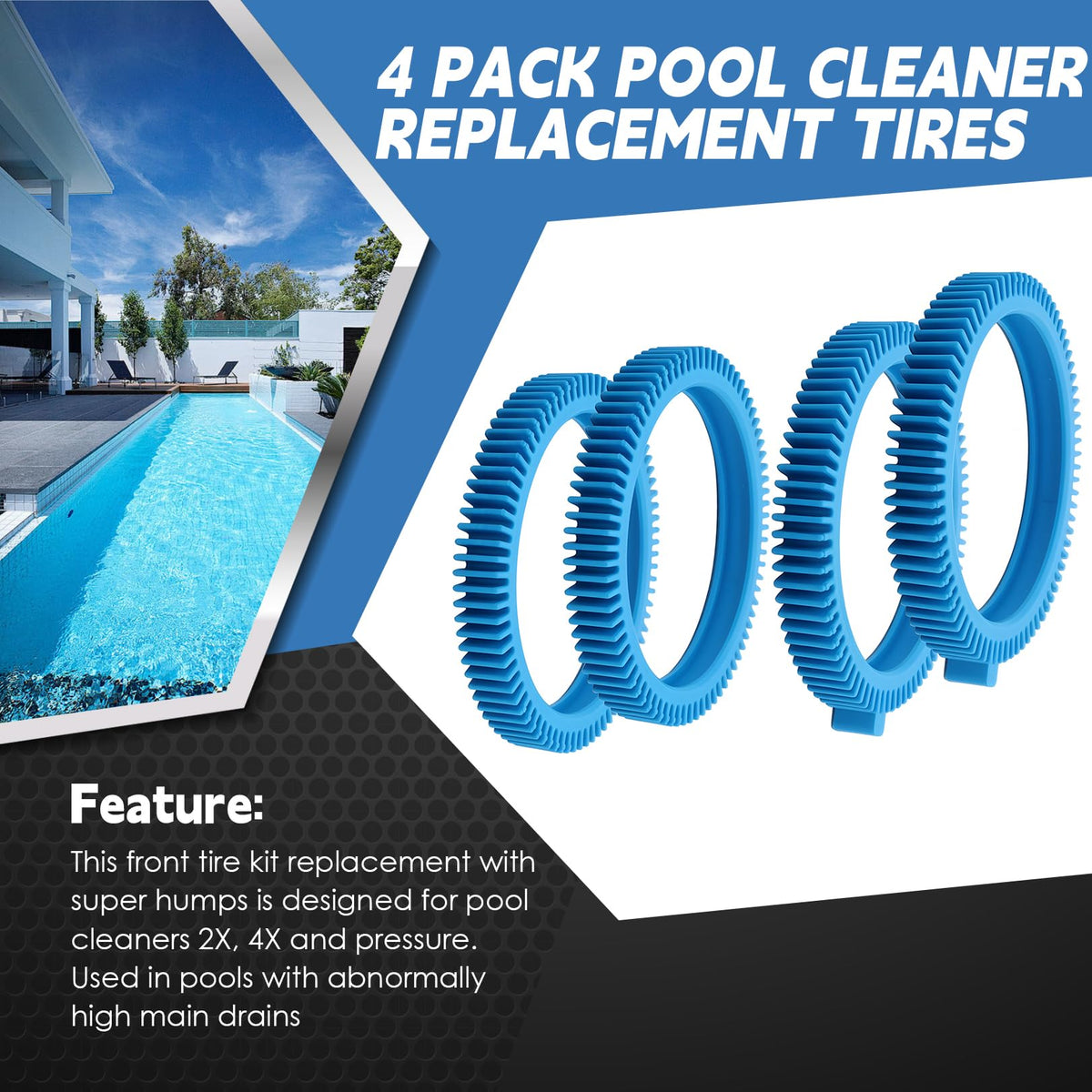 Nakkaa tire kit compatibility with 2X and 4X pool cleaners.