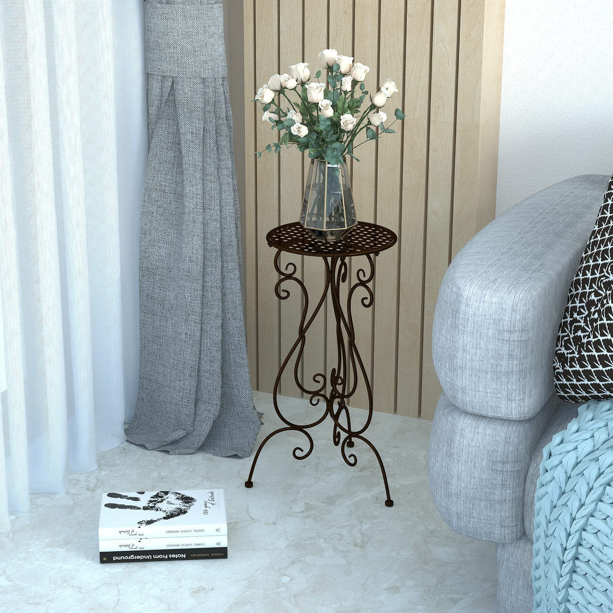 NAKUPE indoor-outdoor plant pedestal in brown supports versatile placement on any surface