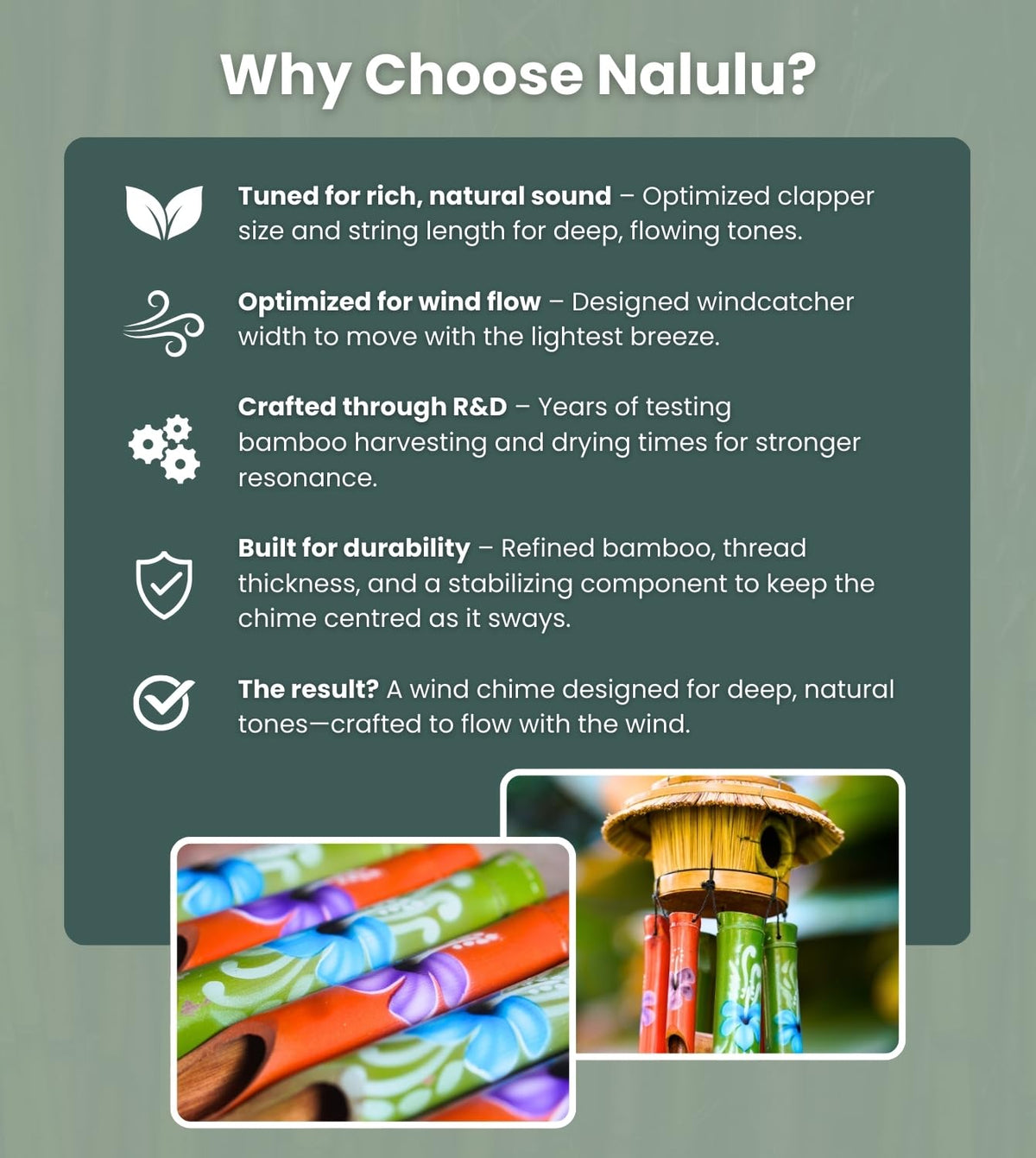 Nalulu wind chimes birdhouse detail adds decorative charm to your yard
