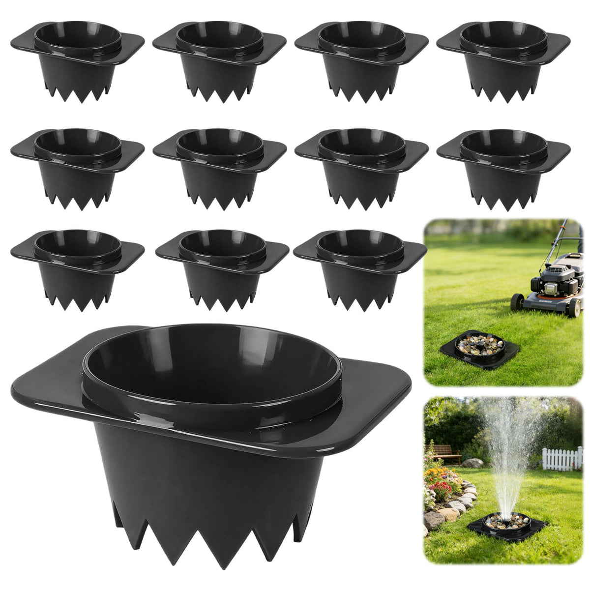 NamcheBarwa sprinkler head protector donut guard in black protecting outdoor sprinkler.