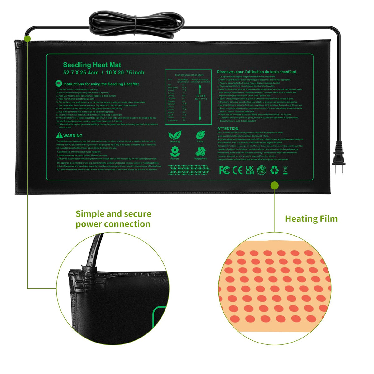 NAMOTEK IPX4 waterproof heat mat resists splashes for indoor gardening.