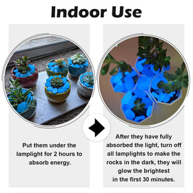NAMTSO blue glow rocks enhance garden borders at night for safety and ambiance.