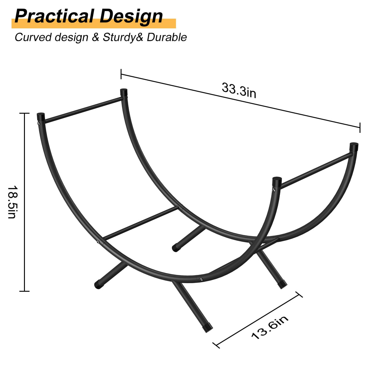NANANARDOSO curved firewood rack side view demonstrates stable rust-resistant outdoor use.