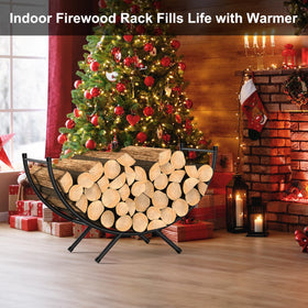 NANANARDOSO curved firewood rack indoor-outdoor use suits versatile home setups.