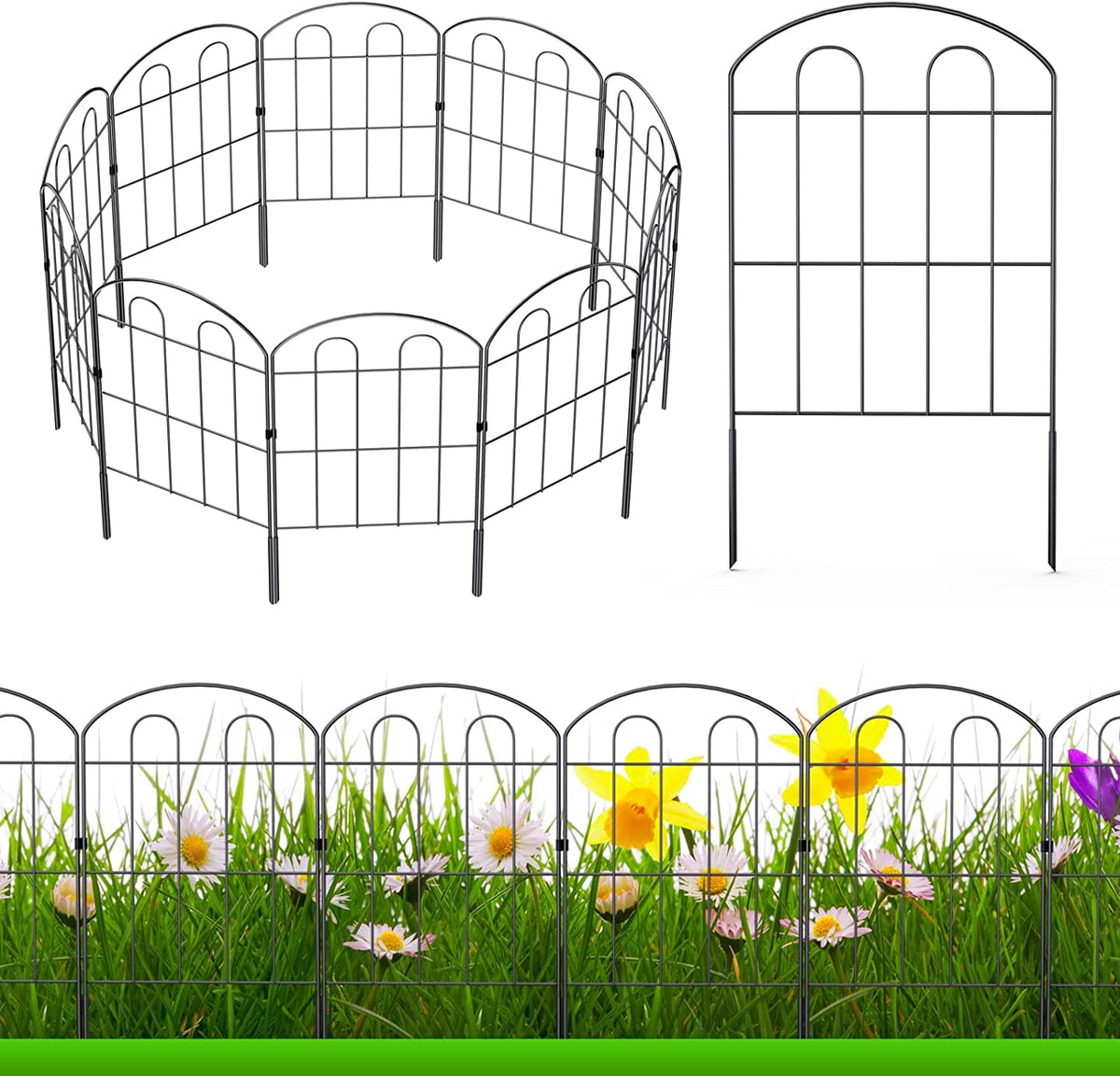NANANARDOSO decorative garden fence panel 24in height enhances yard borders with rust-proof durability.
