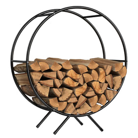 NANANARDOSO 31in firewood rack front view highlighting sturdy steel frame for organized storage