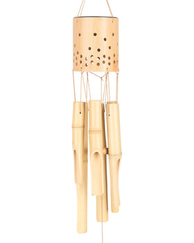 Nanatoc bamboo wind chimes with solar accent light for warm nighttime ambiance.