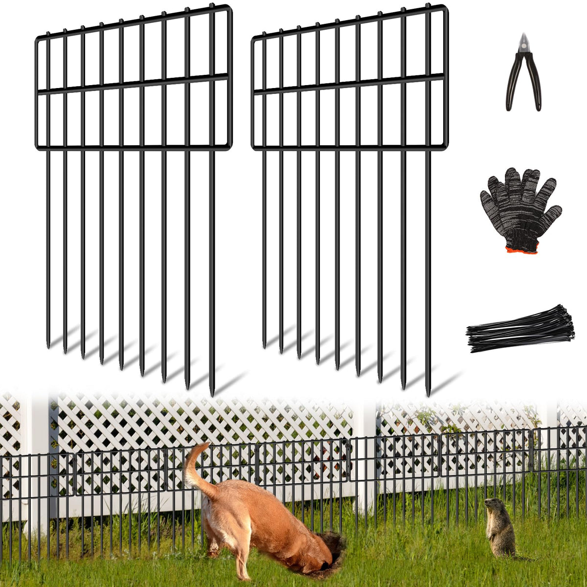 NANYEZH 10-panel fence assembly shows quick-ground install for a secure yard boundary