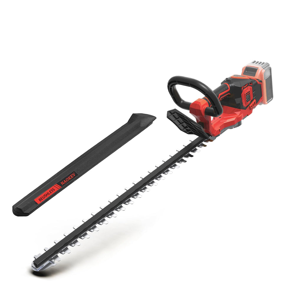 NAOKEV hedge trimmer with Milwaukee 18V compatibility for fast, cordless pruning.