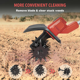 NAOKEV tiller demonstrates 9-inch width and 360 rpm for efficient soil prep