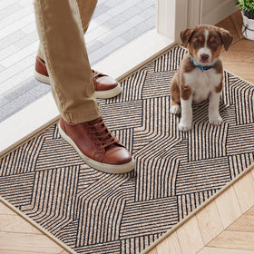 Naoloture door mat cleaning close-up illustrating hose rinse